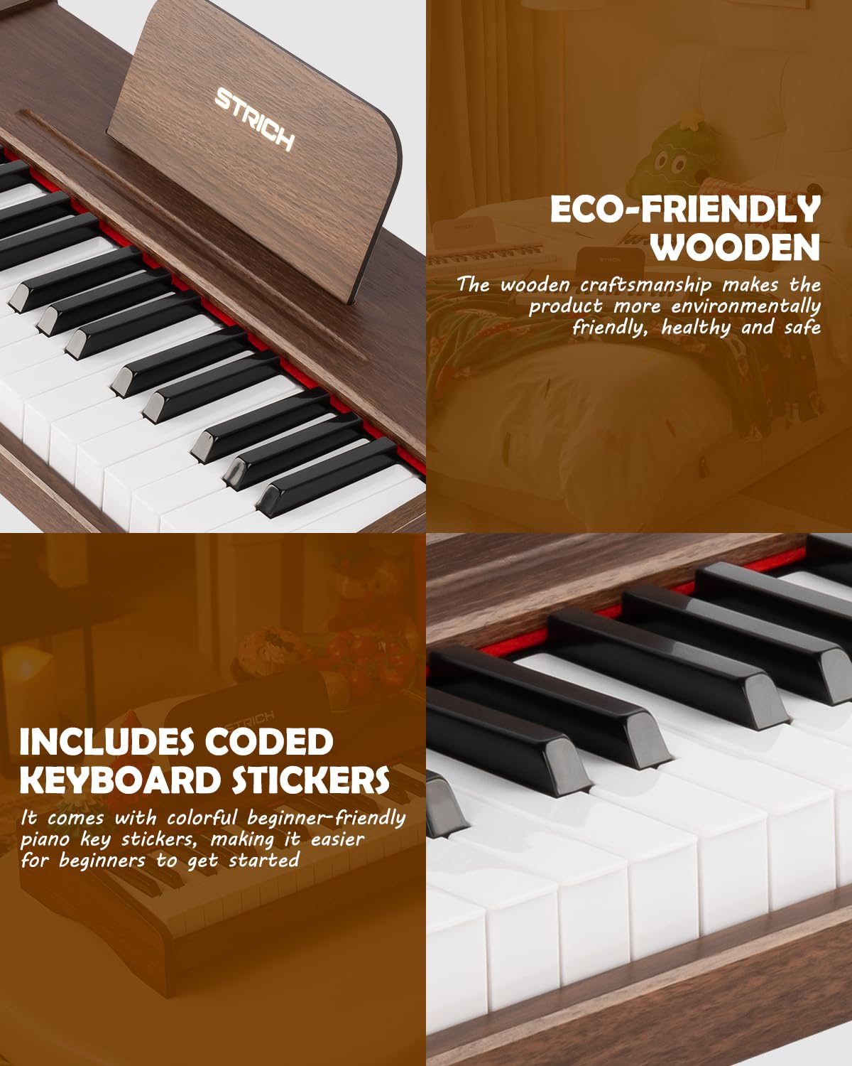 STRICH 37 Keys Kids Piano Keyboard, Mini Digital Piano for Kids, Volume Adjustable, Music Book, Wood Piano for 3+ Girls and Boys, Walnut Color, SEK-37 - Image 3