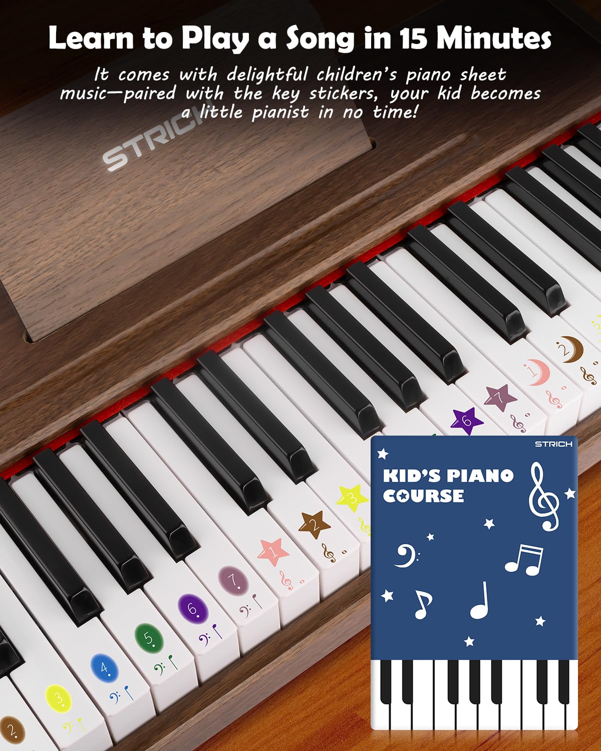 STRICH 37 Keys Kids Piano Keyboard, Mini Digital Piano for Kids, Volume Adjustable, Music Book, Wood Piano for 3+ Girls and Boys, Walnut Color, SEK-37 - Image 6