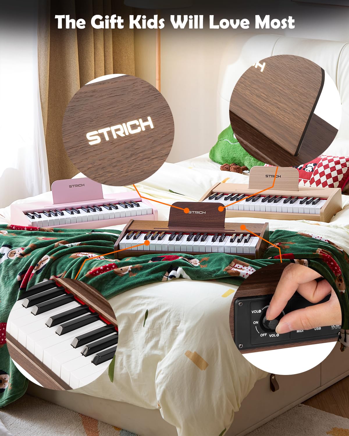 STRICH 37 Keys Kids Piano Keyboard, Mini Digital Piano for Kids, Volume Adjustable, Music Book, Wood Piano for 3+ Girls and Boys, Walnut Color, SEK-37 - Image 7