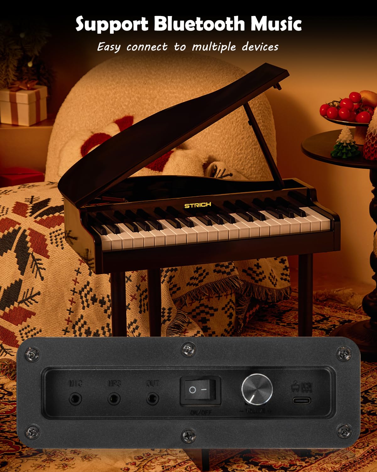 STRICH 37 Keys Kids Piano Keyboard Set, Mini Grand Digital Piano for Kids with Stand Chair, Wood Piano for 3+ Girls and Boys, Classic Black, SEK-60 - Image 4