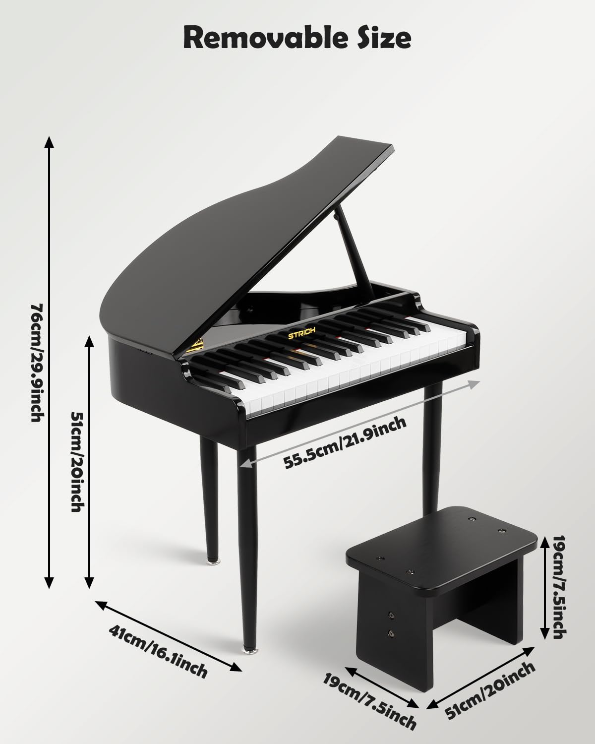 STRICH 37 Keys Kids Piano Keyboard Set, Mini Grand Digital Piano for Kids with Stand Chair, Wood Piano for 3+ Girls and Boys, Classic Black, SEK-60 - Image 5