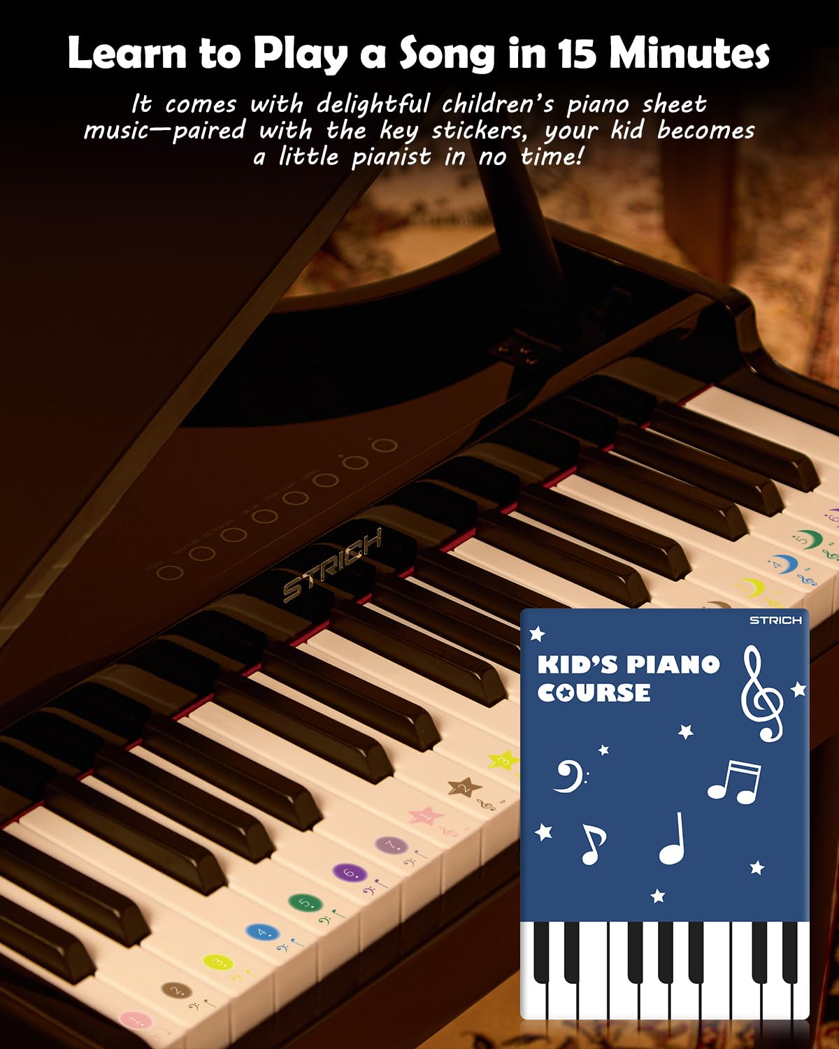 STRICH 37 Keys Kids Piano Keyboard Set, Mini Grand Digital Piano for Kids with Stand Chair, Wood Piano for 3+ Girls and Boys, Classic Black, SEK-60 - Image 7