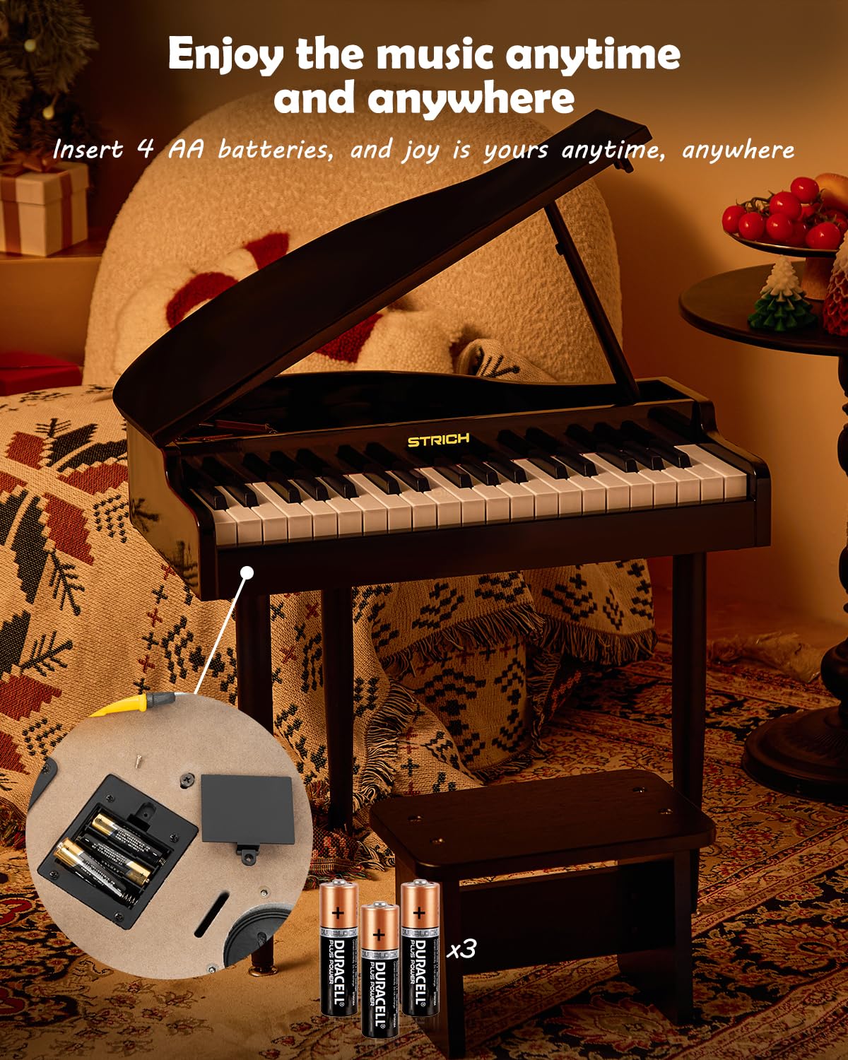 STRICH 37 Keys Kids Piano Keyboard Set, Mini Grand Digital Piano for Kids with Stand Chair, Wood Piano for 3+ Girls and Boys, Classic Black, SEK-60 - Image 8