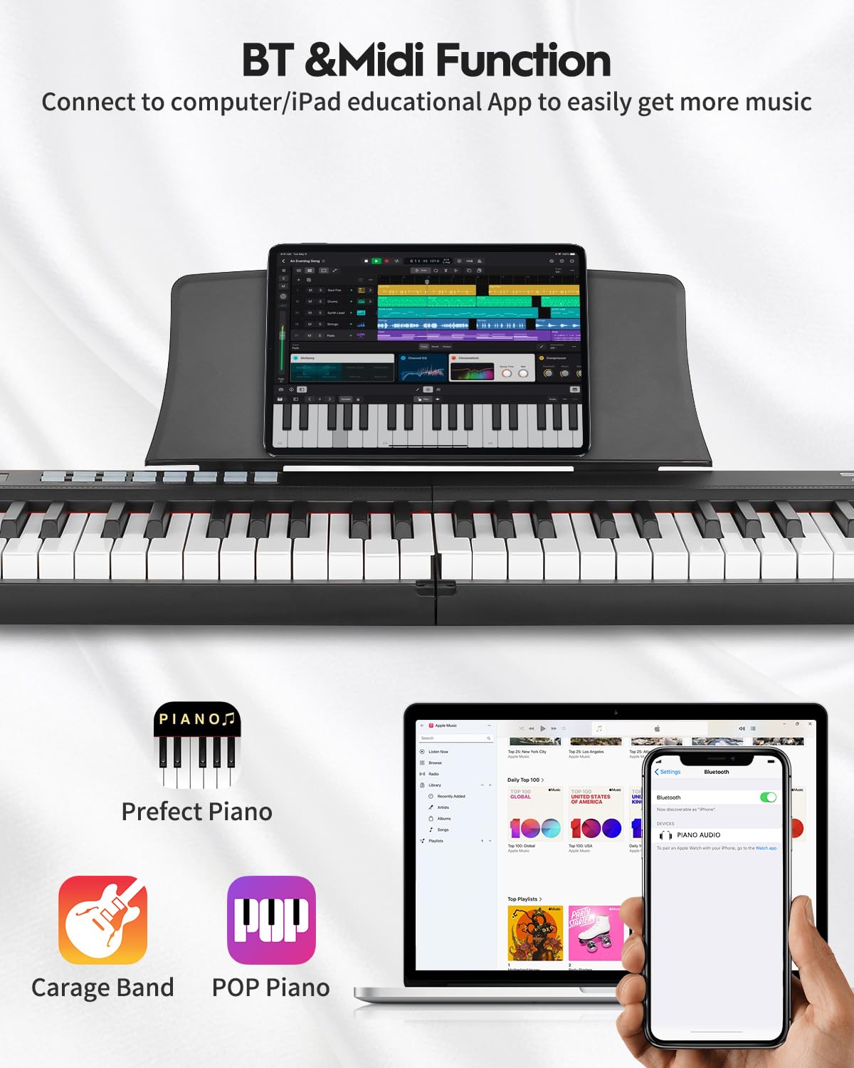 STRICH 88 Key Digital Piano Foldable Full Size Electric Keyboard with Semi-Weighted Sensitive Keys, Portable Electric Piano Set for Beginner, Bundle with Sustain Pedal, Headphones, Music Rest, SEP-88F - Image 5