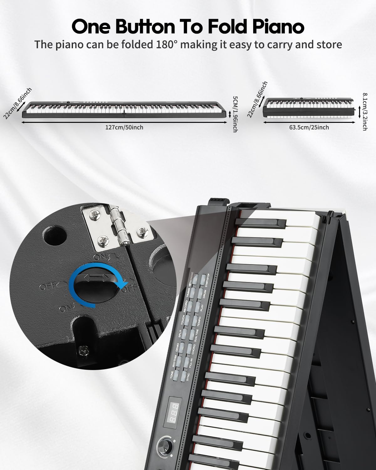 STRICH 88 Key Digital Piano Foldable Full Size Electric Keyboard with Semi-Weighted Sensitive Keys, Portable Electric Piano Set for Beginner, Bundle with Sustain Pedal, Headphones, Music Rest, SEP-88F - Image 6