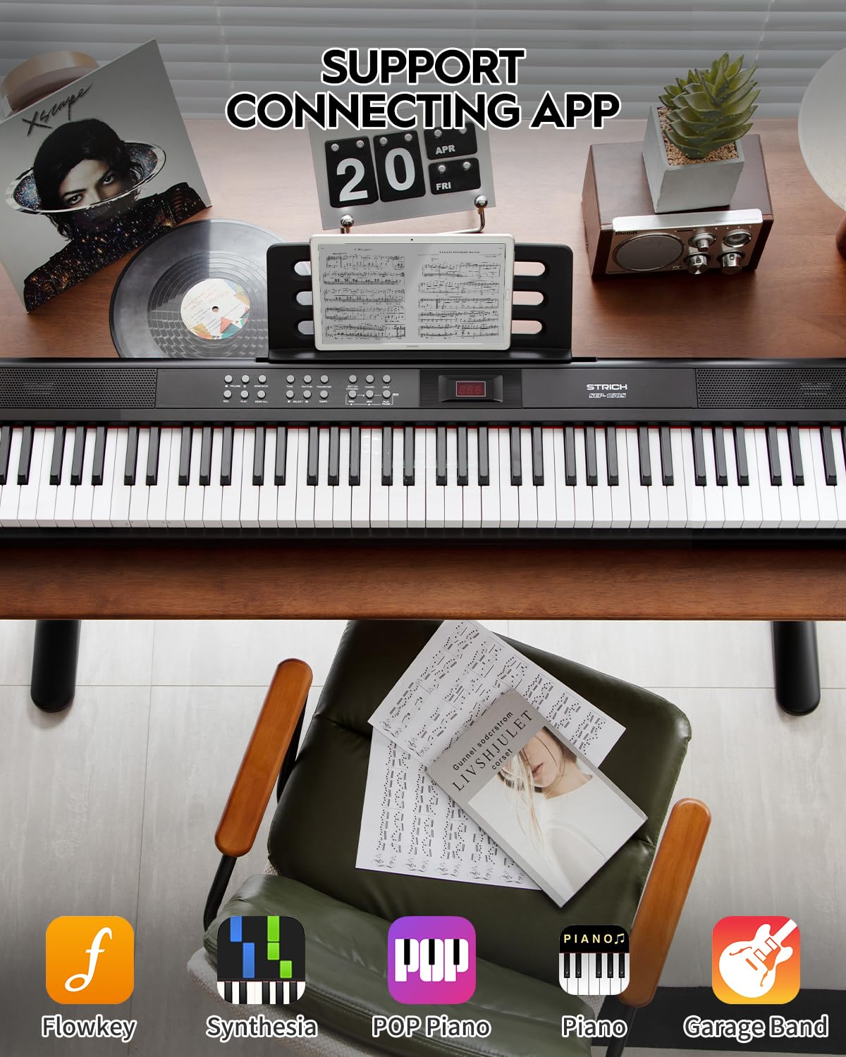 STRICH 88 Key Digital Piano Full Size Electric Keyboard with Semi-Weighted Sensitive Keys, Portable Electric Piano Set for Beginner, Bundle with Sustain Pedal, Headphones, Music Rest, SEP-150S - Image 4