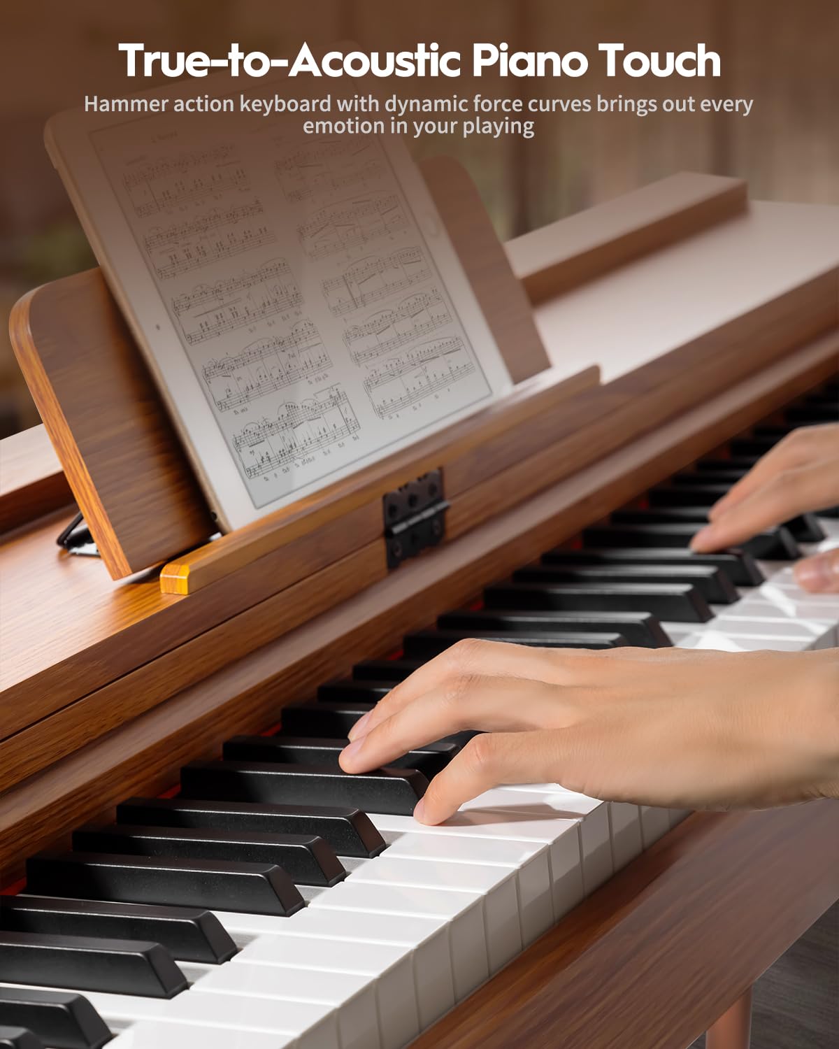 STRICH 88 Key Digital Piano, Hammer-Action Weighted Keyboard, Full Size Desk Cover Electric Piano Keyboard with Stand, 25Wx2 Speakers, Headphones, Three Pedal, SDP-350S(Color Mahogany) - Image 3