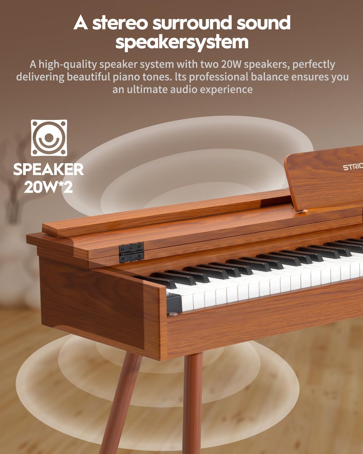 STRICH 88 Key Digital Piano, Hammer-Action Weighted Keyboard, Full Size Desk Cover Electric Piano Keyboard with Stand, 25Wx2 Speakers, Headphones, Three Pedal, SDP-350S(Color Mahogany) - Image 5