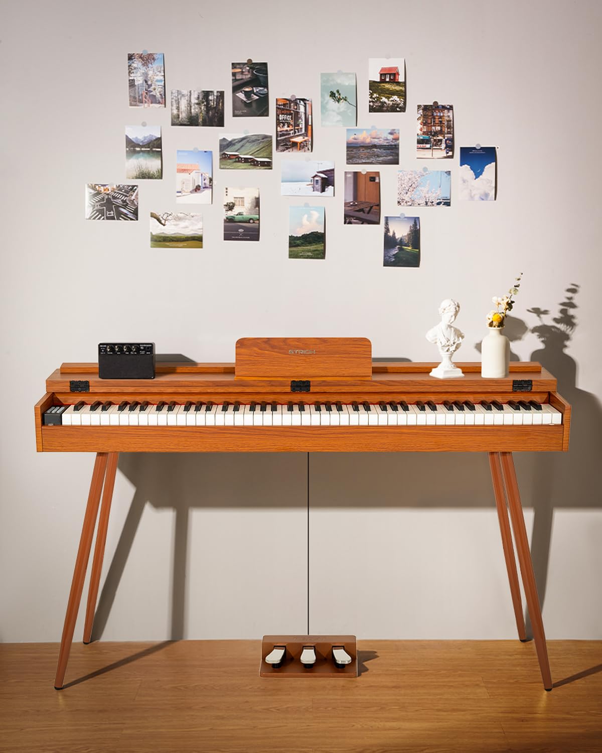 STRICH 88 Key Digital Piano, Hammer-Action Weighted Keyboard, Full Size Desk Cover Electric Piano Keyboard with Stand, 25Wx2 Speakers, Headphones, Three Pedal, SDP-350S(Color Mahogany) - Image 9