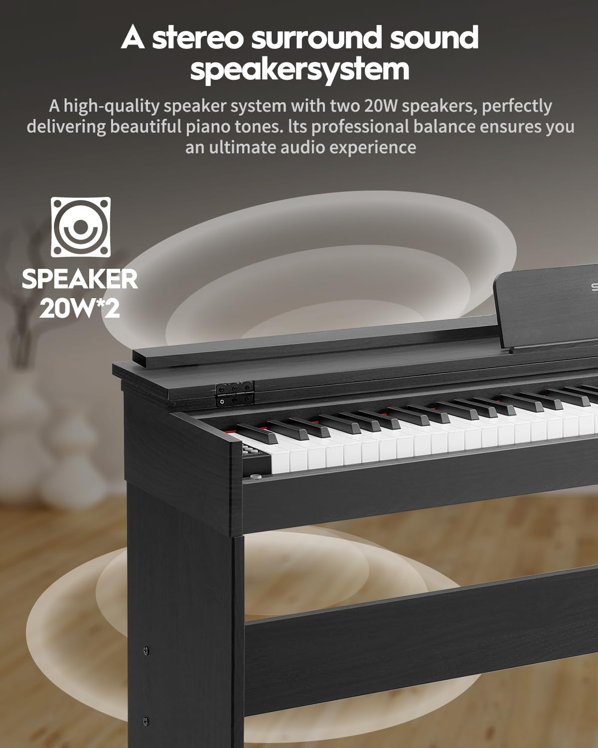 STRICH 88 Keys Digital Piano, Hammer-Action Fully Weighted Keyboard, Cover Designed Electric Piano Keyboard with Furniture Stand, Headphones, Three Pedal, Classic Black, SDP-350W - Image 4