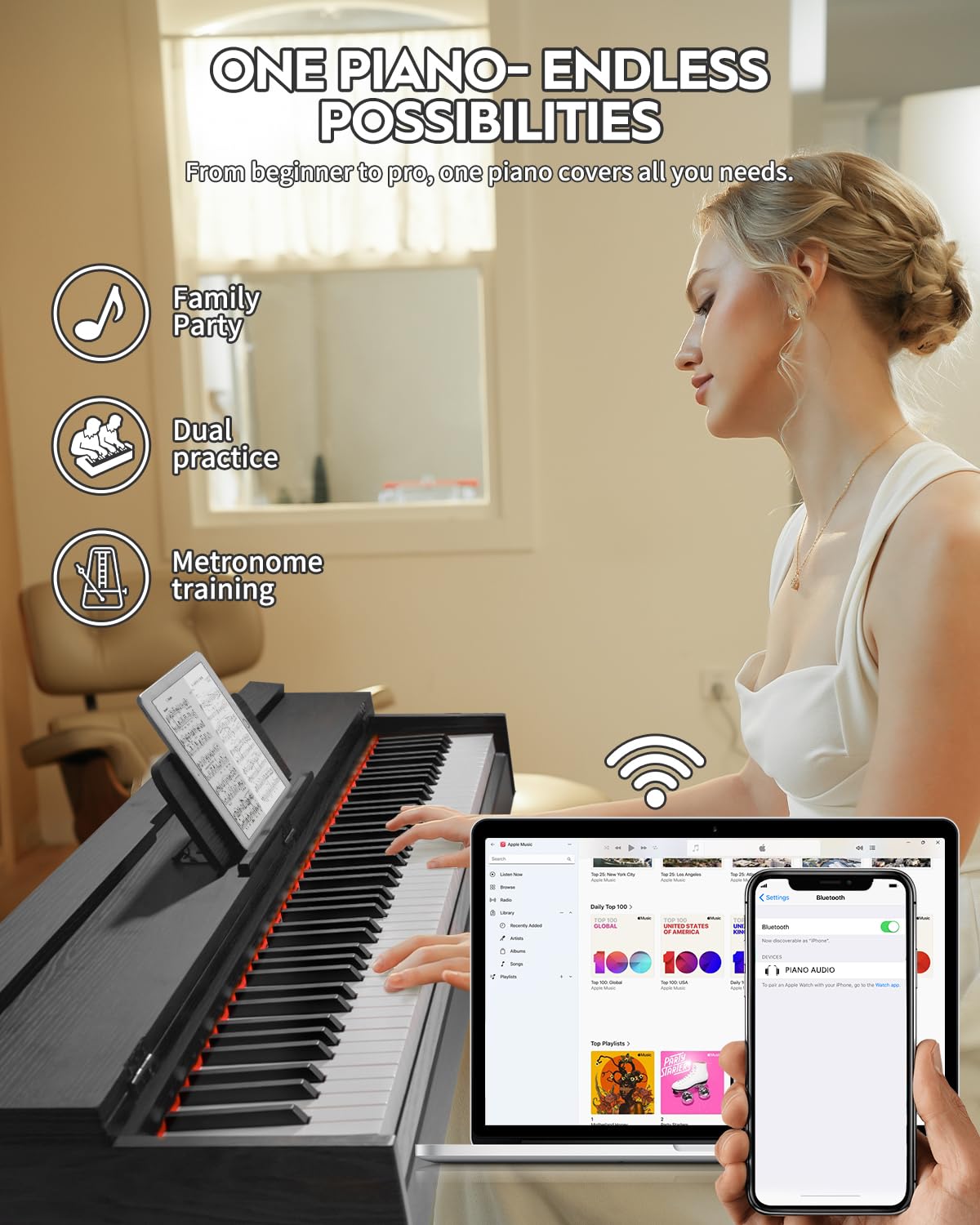 STRICH 88 Keys Digital Piano, Hammer-Action Fully Weighted Keyboard, Cover Designed Electric Piano Keyboard with Furniture Stand, Headphones, Three Pedal, Classic Black, SDP-350W - Image 6