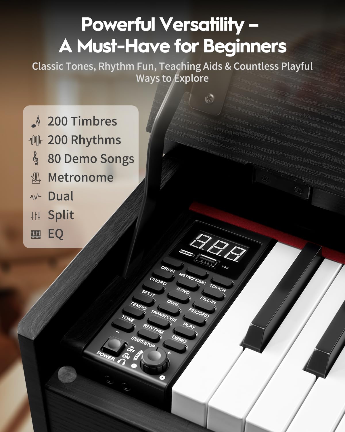 STRICH 88 Keys Digital Piano, Hammer-Action Fully Weighted Keyboard, Cover Designed Electric Piano Keyboard with Furniture Stand, Headphones, Three Pedal, Classic Black, SDP-500 - Image 4