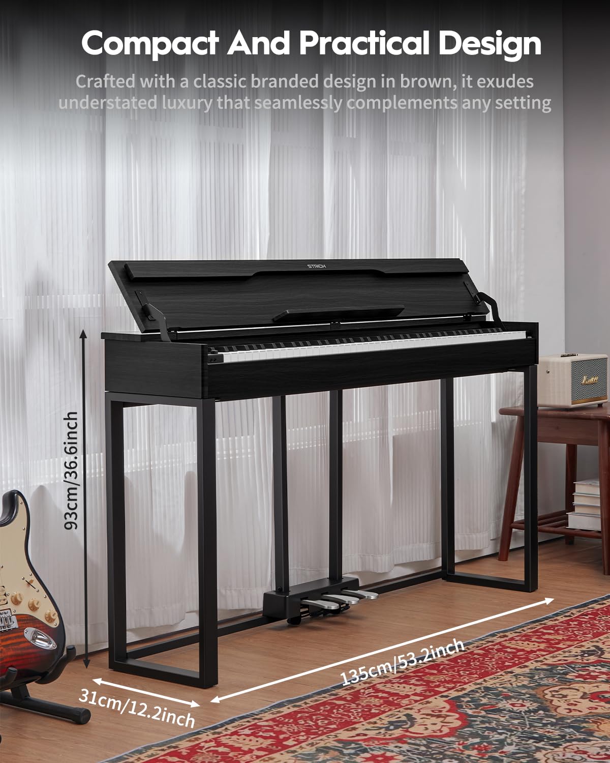 STRICH 88 Keys Digital Piano, Hammer-Action Fully Weighted Keyboard, Cover Designed Electric Piano Keyboard with Furniture Stand, Headphones, Three Pedal, Classic Black, SDP-500 - Image 6