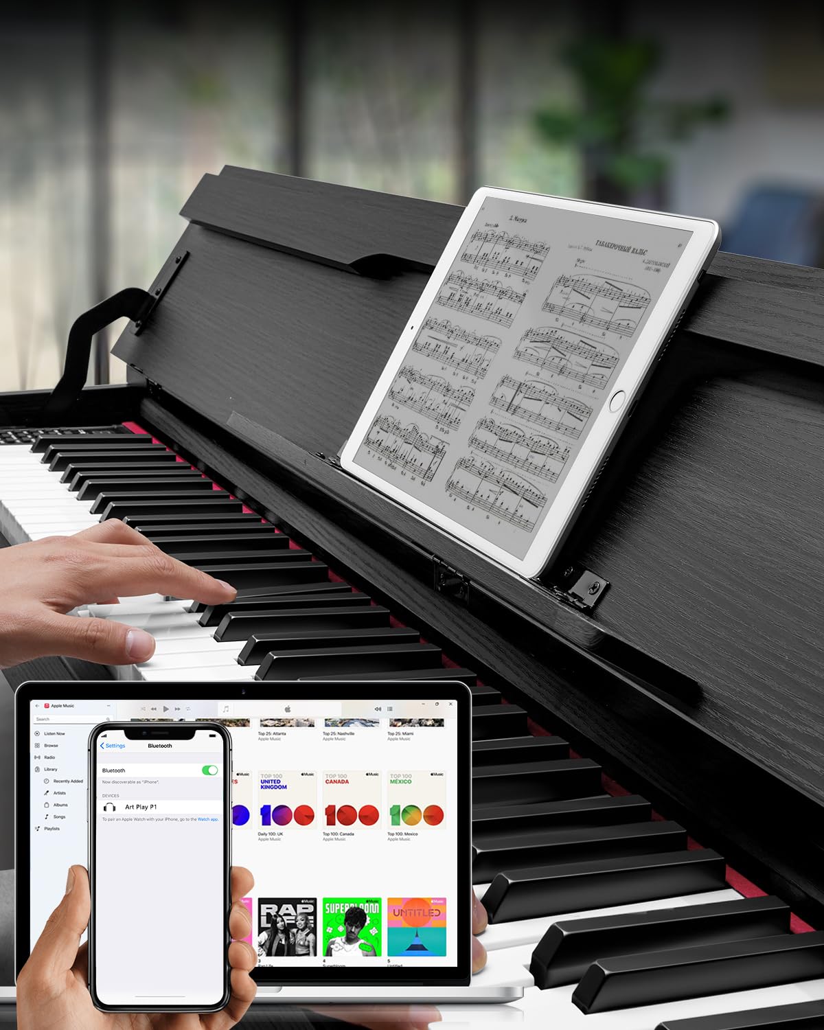 STRICH 88 Keys Digital Piano, Hammer-Action Fully Weighted Keyboard, Cover Designed Electric Piano Keyboard with Furniture Stand, Headphones, Three Pedal, Classic Black, SDP-500 - Image 8