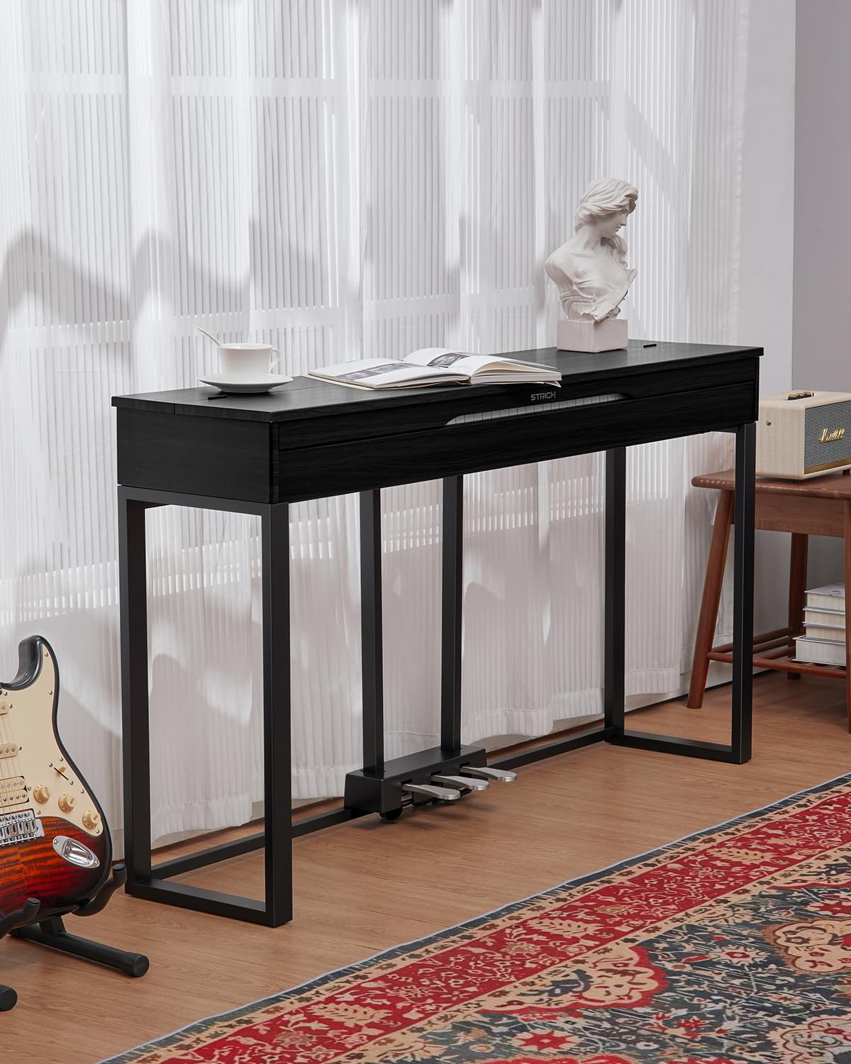 STRICH 88 Keys Digital Piano, Hammer-Action Fully Weighted Keyboard, Cover Designed Electric Piano Keyboard with Furniture Stand, Headphones, Three Pedal, Classic Black, SDP-500 - Image 9