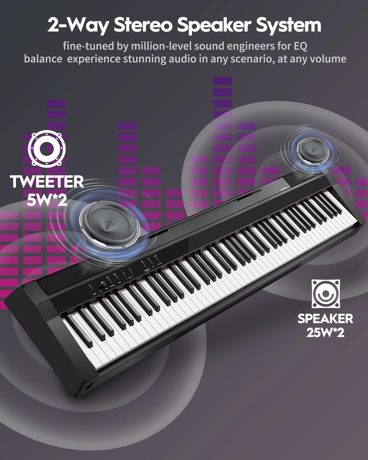 STRICH Digital Piano 88 Key Full Size Weighted Keyboard, Hammer-Action Portable Electric Piano For Beginner Adults, Bundle With Sustain Pedal, Piano Stickers, Music Rest, Black, SDP-P7 - Image 4