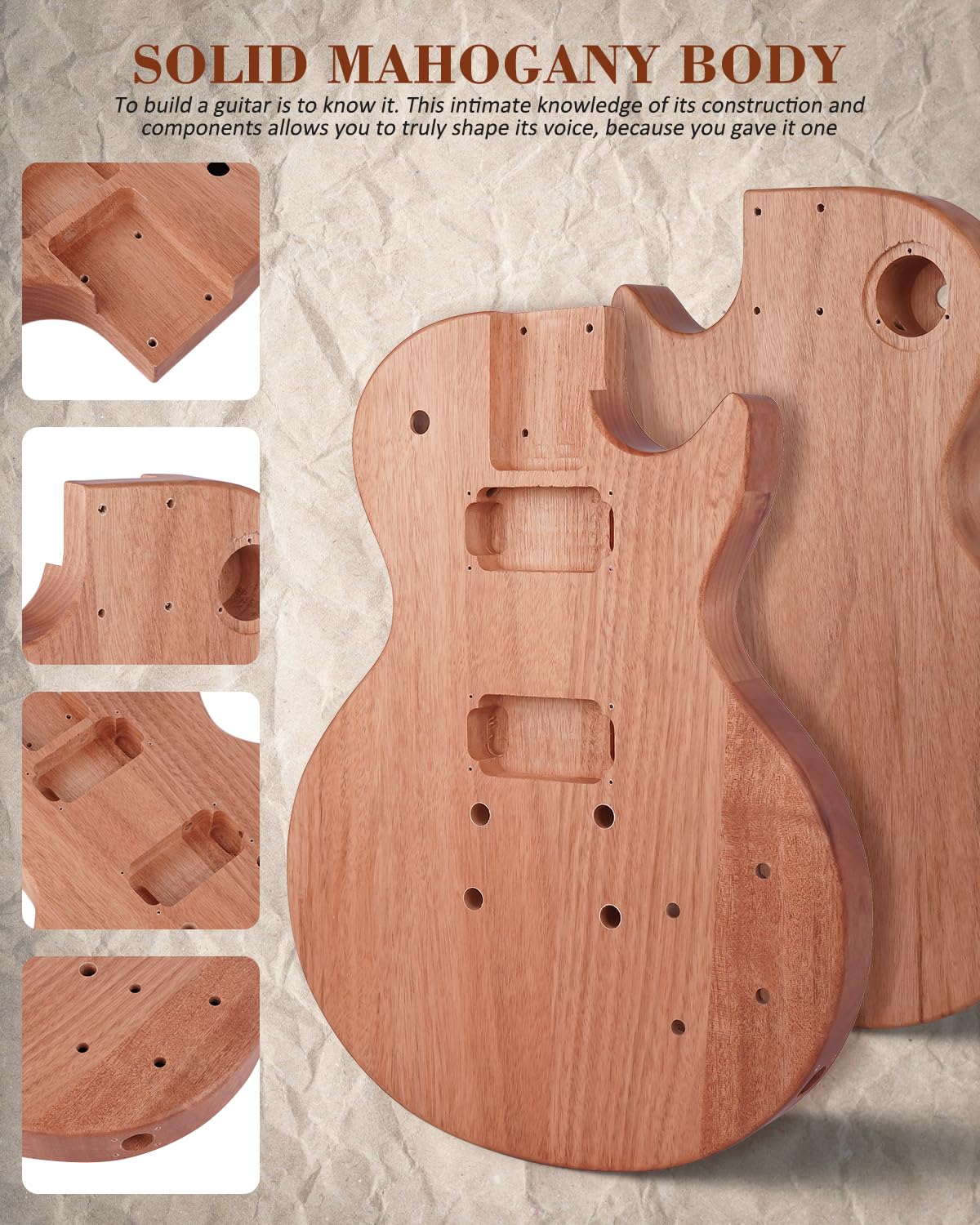 STRICH DIY Electric Guitar Kit, LP Style Mahogany Body & Maple Neck Guitar with HH Pickups, Easy to Assemble Kit with All Parts Included – Build Your Own Electric Guitar SLP-D30 - Image 4