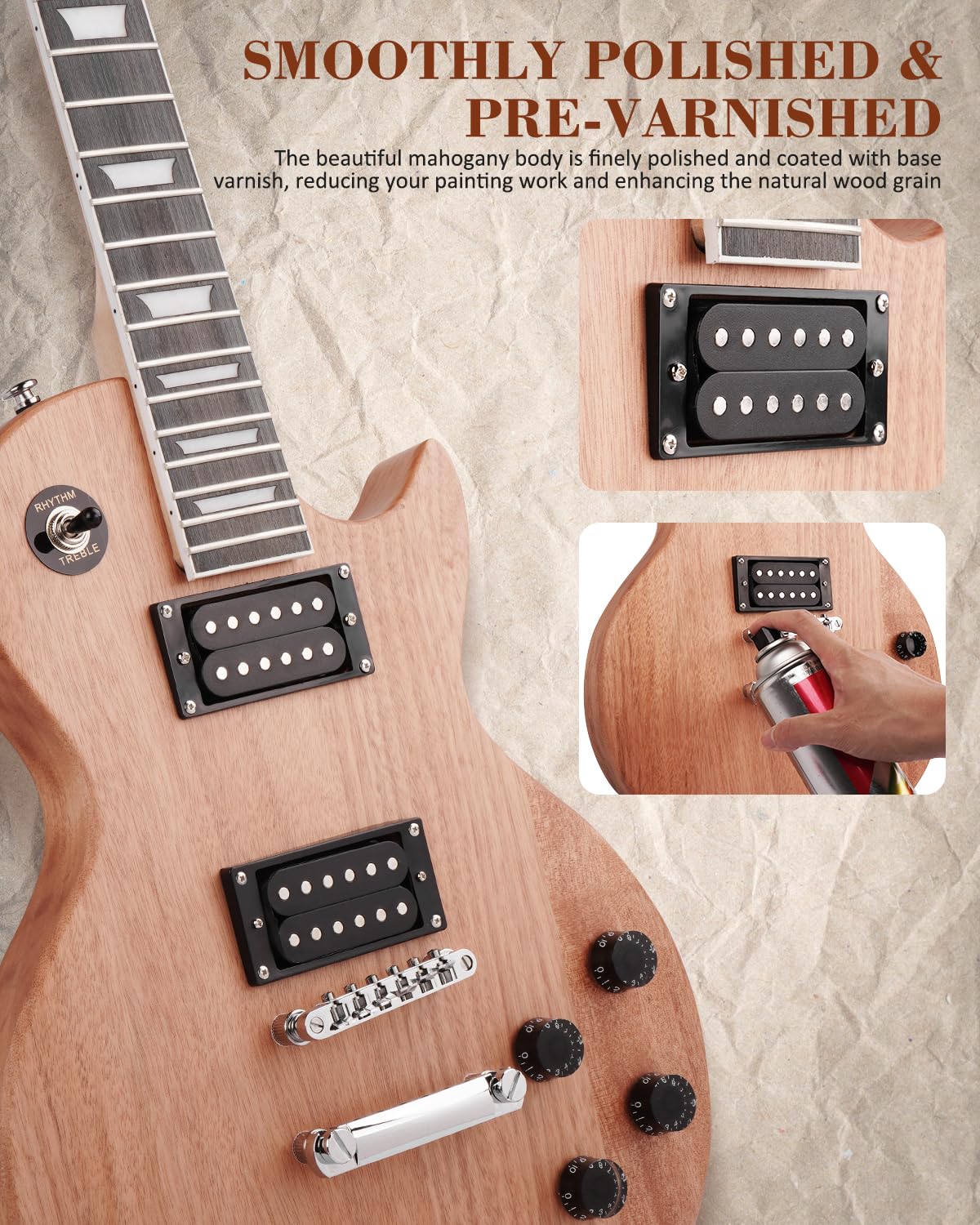 STRICH DIY Electric Guitar Kit, LP Style Mahogany Body & Maple Neck Guitar with HH Pickups, Easy to Assemble Kit with All Parts Included – Build Your Own Electric Guitar SLP-D30 - Image 5