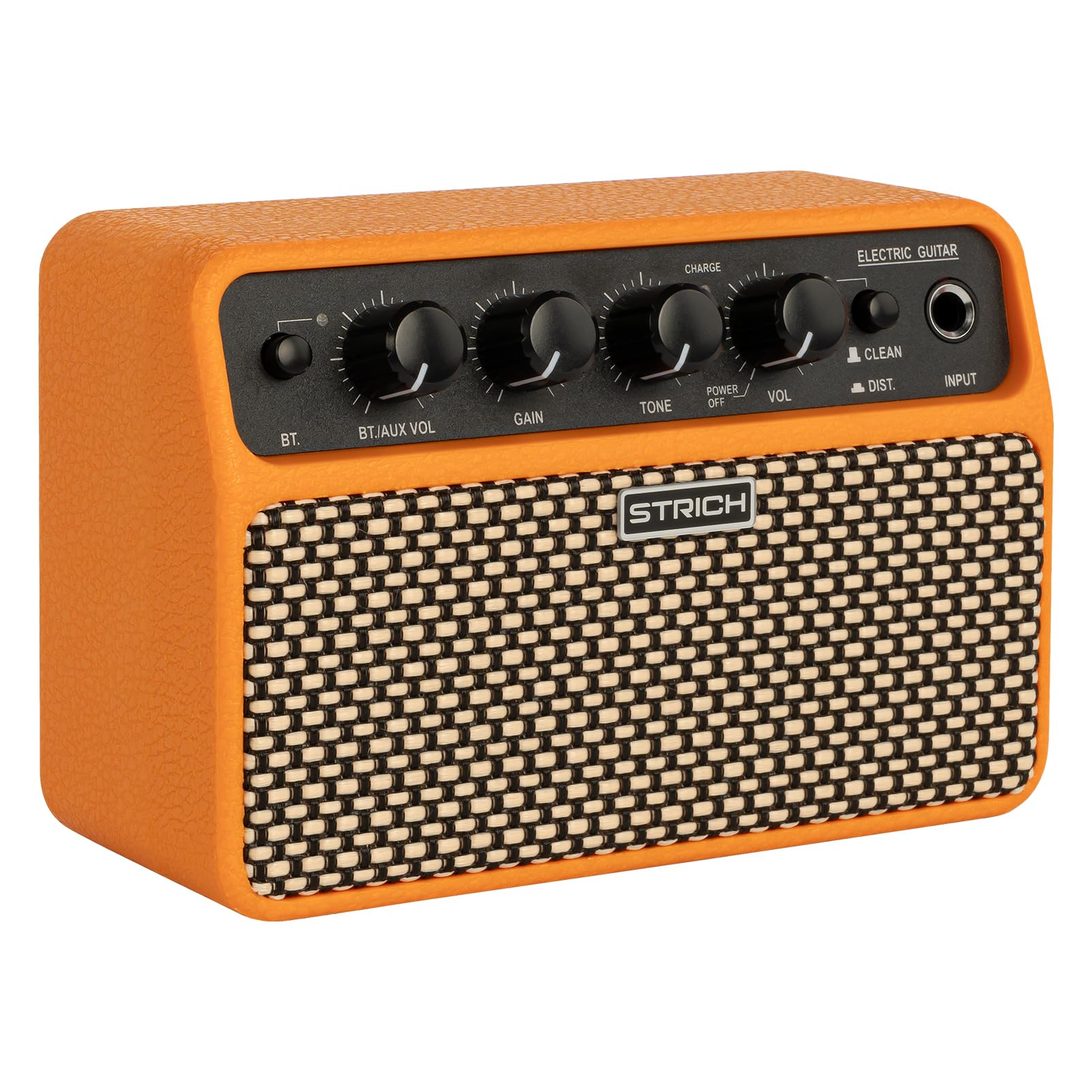 STRICH DSP Mini Electric Guitar Practice Amplifier, 2 x 5W Dual-Speaker Desktop Amp with Clean/Distortion, 3-4H Battery, 3.5mm Headphone Jack, Wireless Portable for Indoor Practice & Travel, Orange - Image 9
