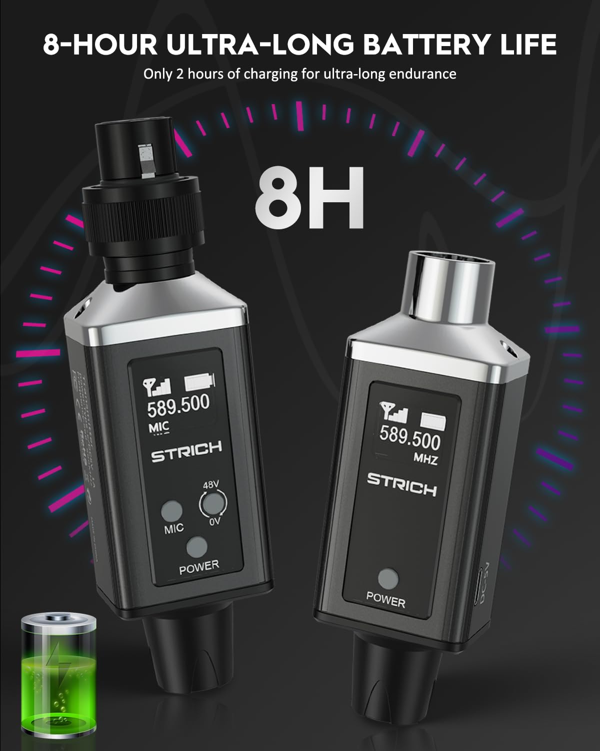 STRICH M3 UHF Wireless Microphone XLR Transmitter and Receiver 16 Channels, 164 ft Range, Plug-on Wireless Mic Adapter for Dynamic & Condenser Mic, Compatible with Audio Mixer, PA System - Image 3