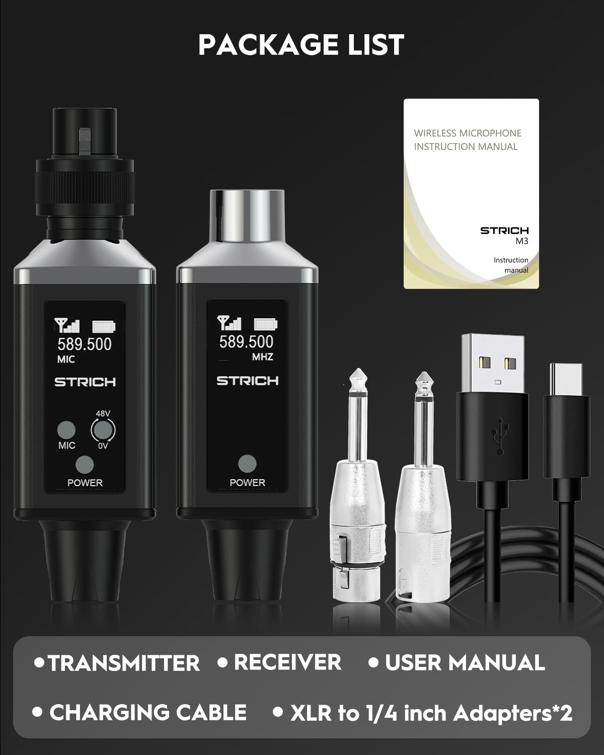 STRICH M3 UHF Wireless Microphone XLR Transmitter and Receiver 16 Channels, 164 ft Range, Plug-on Wireless Mic Adapter for Dynamic & Condenser Mic, Compatible with Audio Mixer, PA System - Image 5