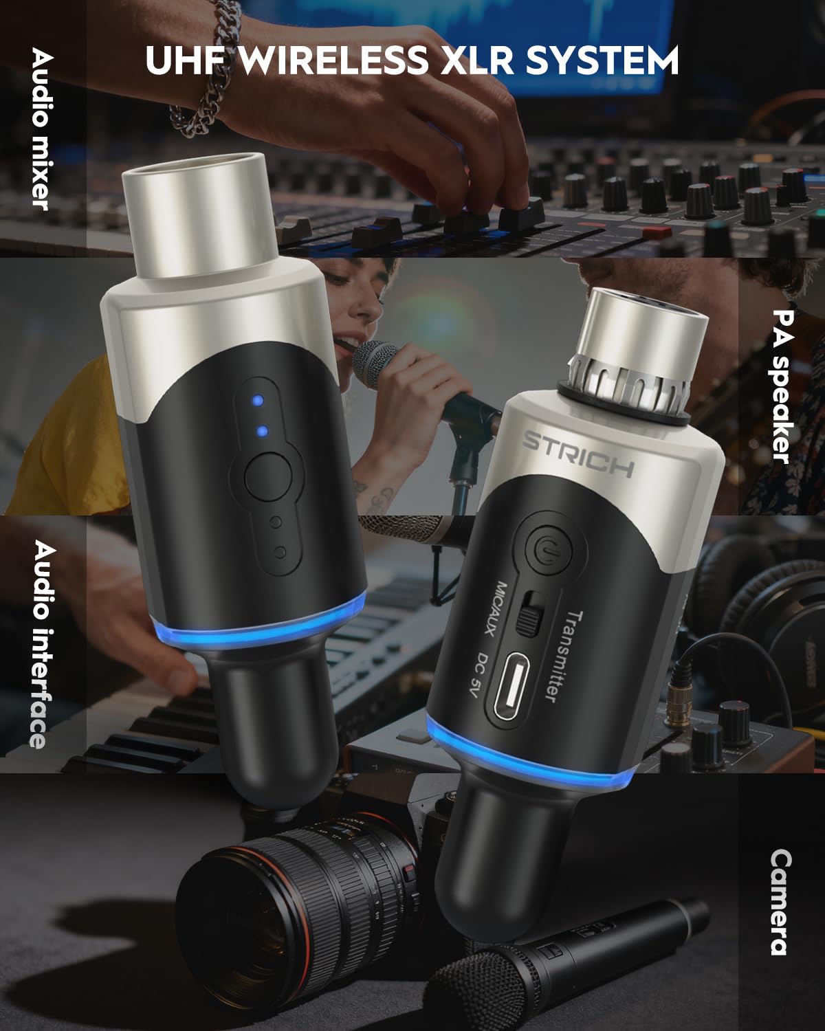 STRICH M5 UHF Wireless XLR Microphone System, 4-Channel Transmitter & Receiver for Dynamic Mic, 200ft Range, ＜1ms Latency, Compatible with Audio Mixer/PA Speaker - Image 7