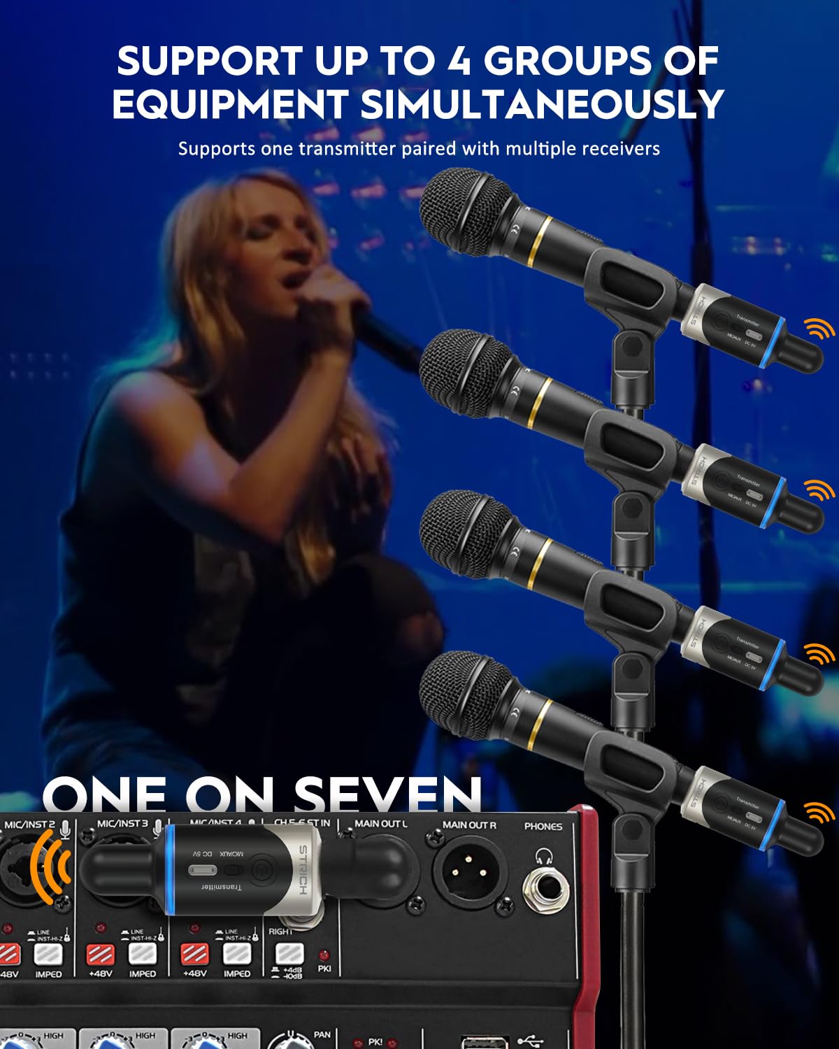 STRICH M5 UHF Wireless XLR Microphone System, 4-Channel Transmitter & Receiver for Dynamic Mic, 200ft Range, ＜1ms Latency, Compatible with Audio Mixer/PA Speaker - Image 8