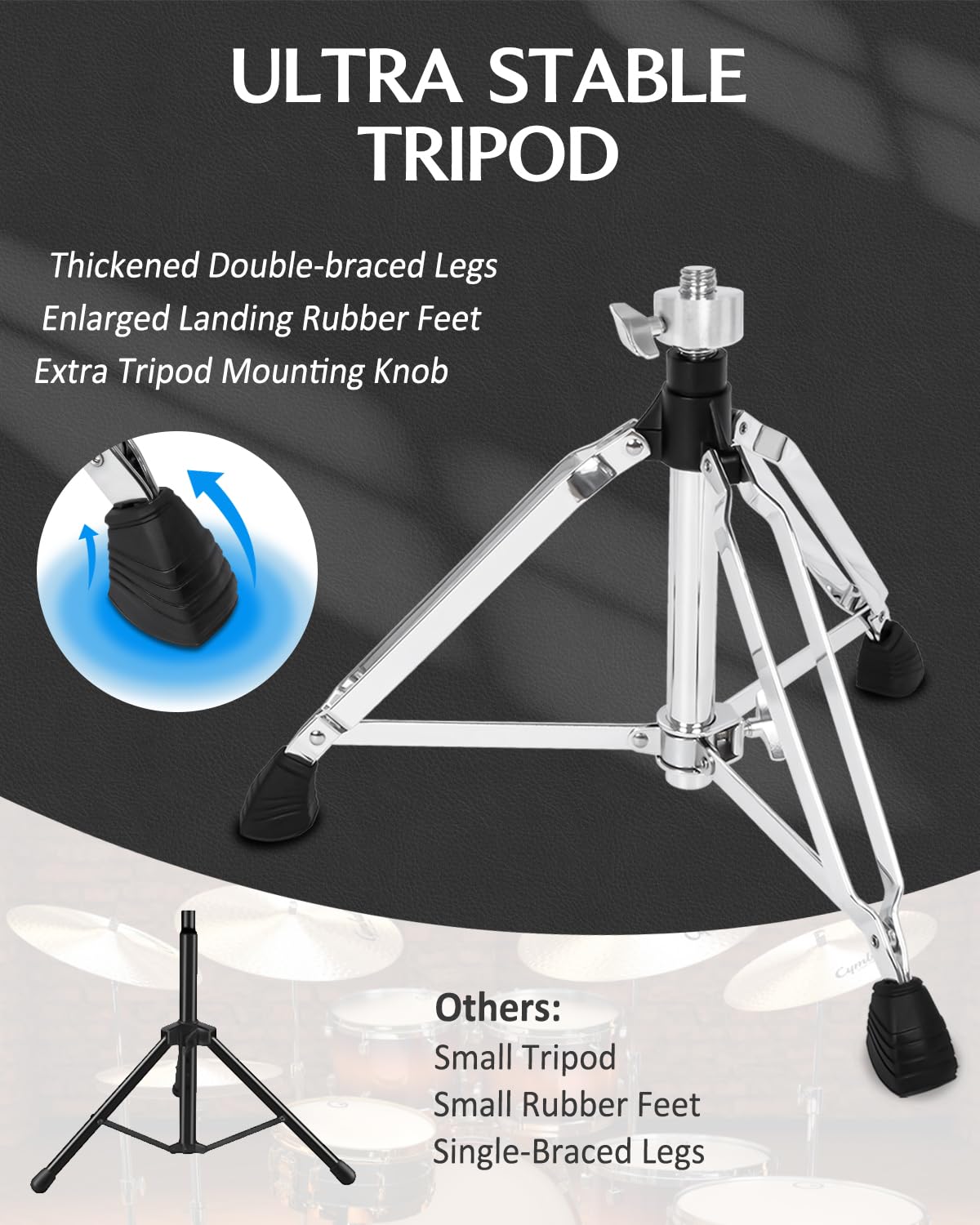 STRICH Saddle Drum Throne Seat, Swivel Adjustable Padded Drum Stool, Heavy Duty Motorcycle Style Widened Drum Chair Guitar Stool with 5A Drumsticks, SDB-30 - Image 5