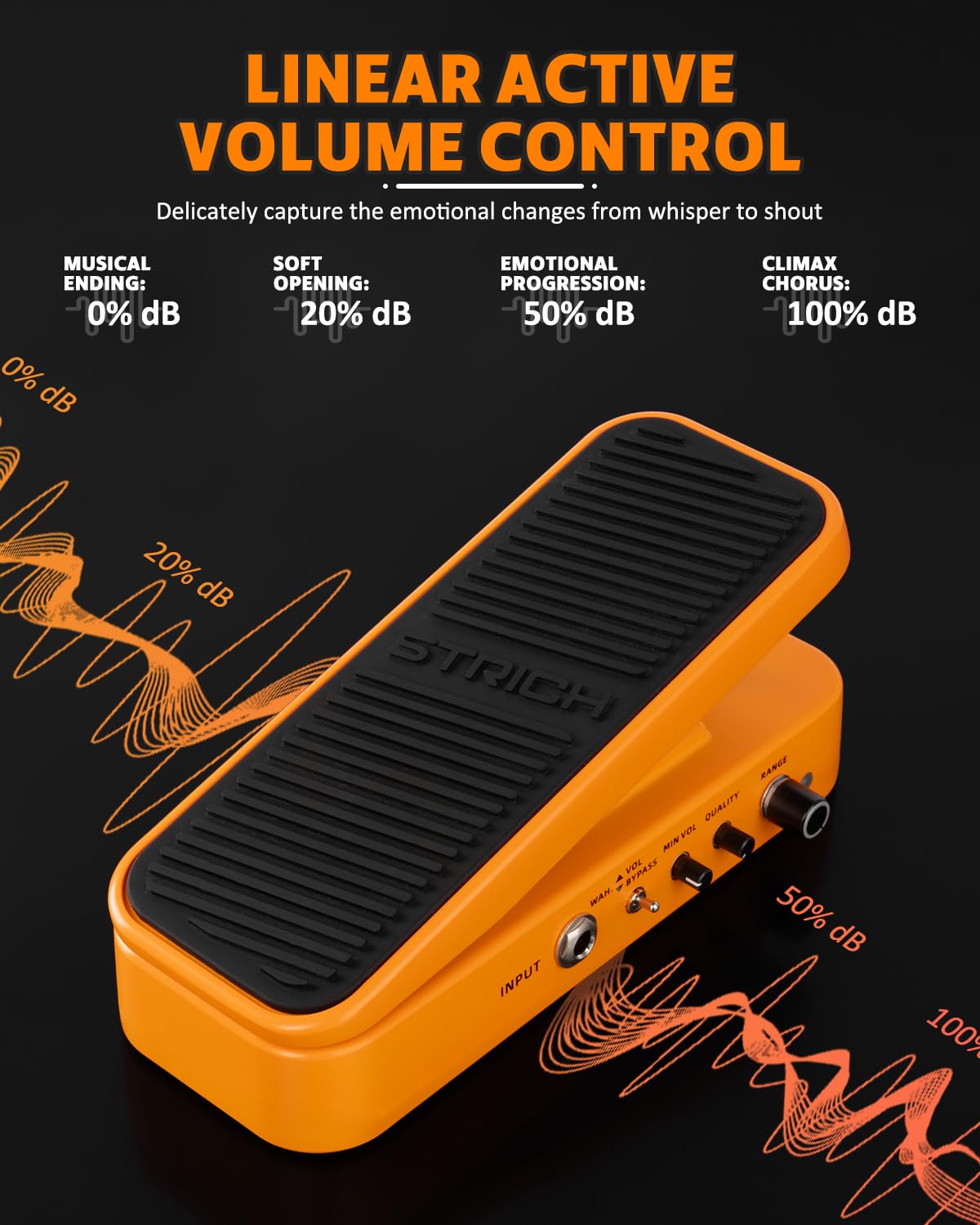 STRICH SW-2 Guitar Wah & Volume Pedal with a Power Supply, 2 in 1 Combo Effects Pedal for Electric Guitar, Vintage Wah Tone with Active Volume Control, Full-Size Lightweight Design - Image 5