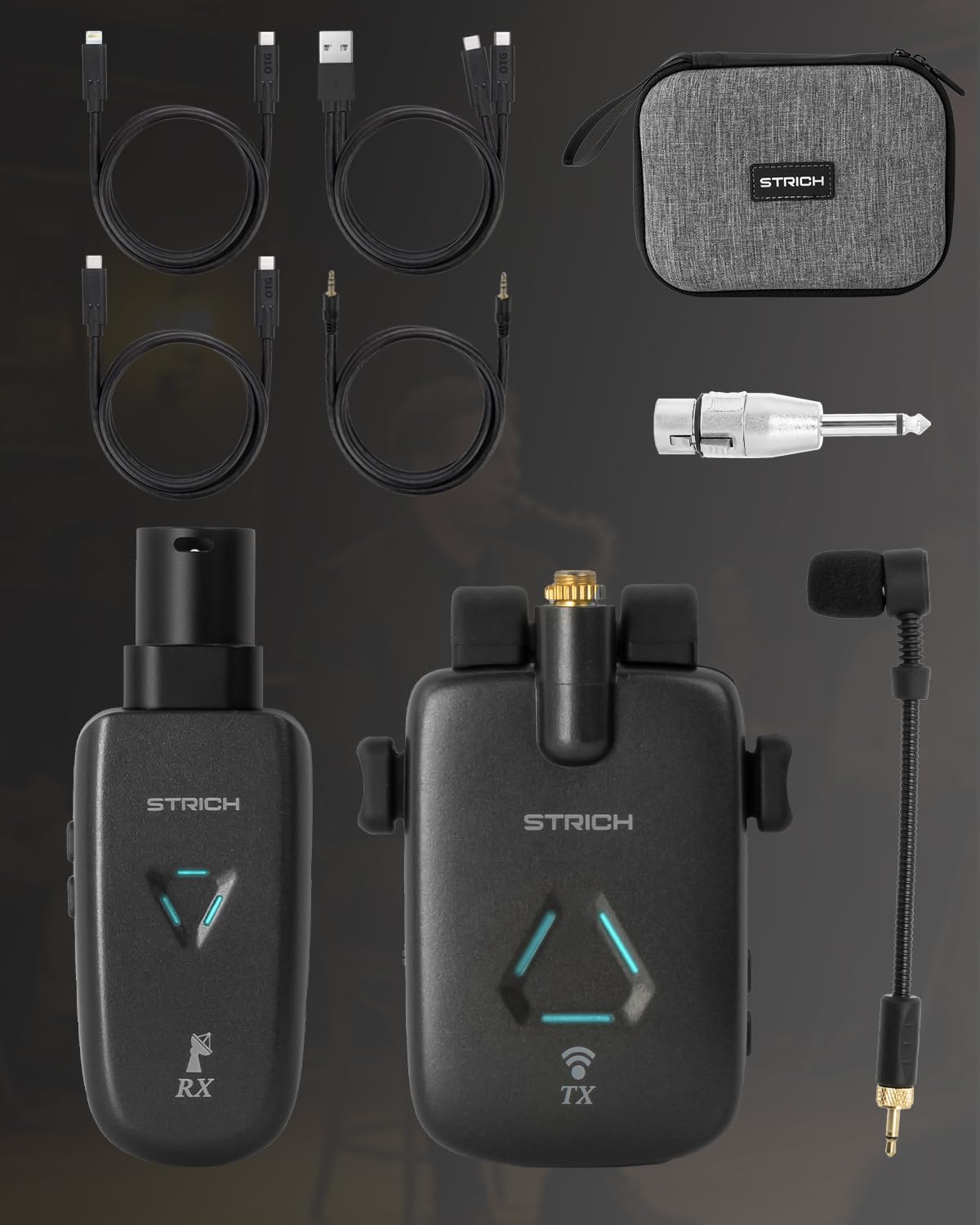 STRICH UHF Rechargeable Wireless Instrument Microphone System with Clip-on Transmitter & Receiver, 99ft Range, Reverb OTG Recording, for Trumpet, Trombone, Saxophone & Brass Instruments - Image 8