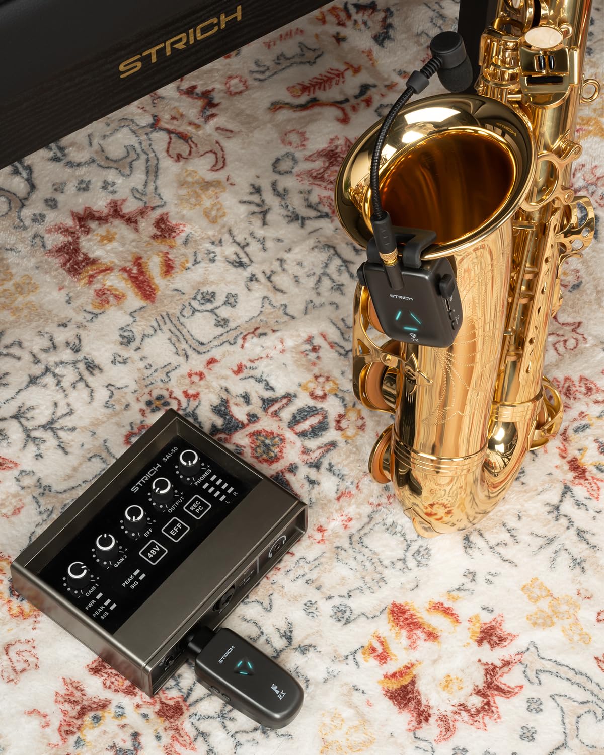 STRICH UHF Rechargeable Wireless Instrument Microphone System with Clip-on Transmitter & Receiver, 99ft Range, Reverb OTG Recording, for Trumpet, Trombone, Saxophone & Brass Instruments - Image 9