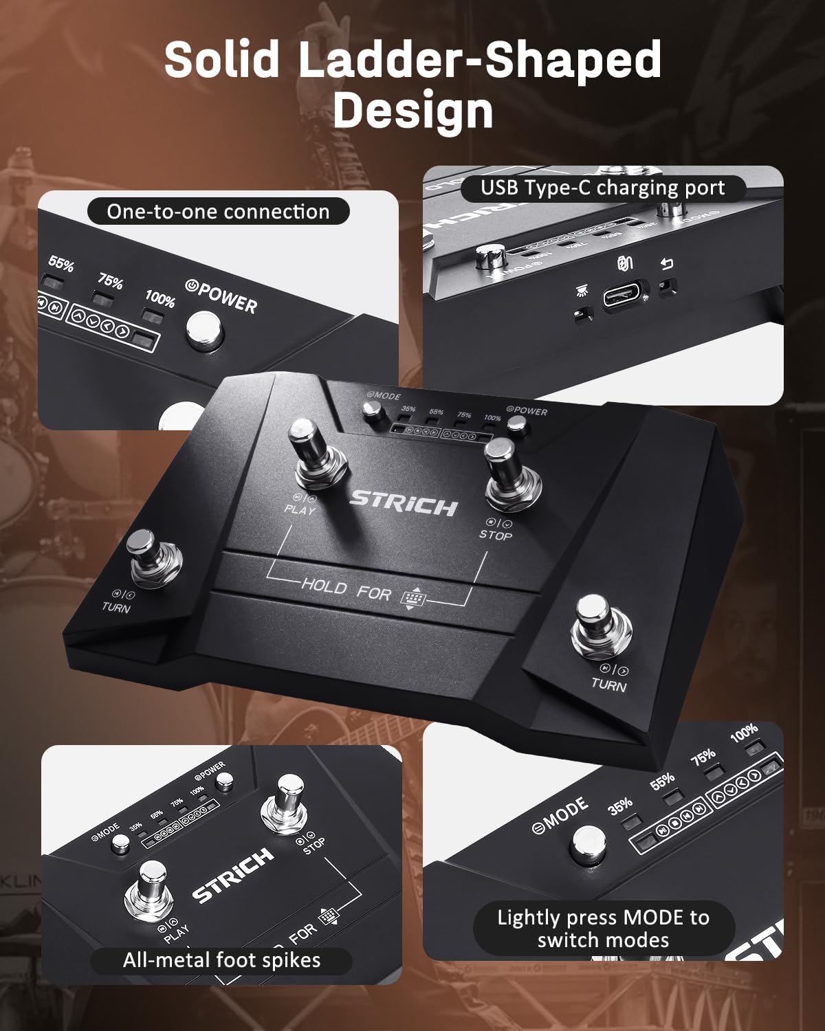 STRICH Wireless Page Turning Pedal 3.0 for Rock Musician, Compatible with Windows, Android, macOS HarmonyOS, with Type-C Charging Port, Supports for Tablets and Computers, Non-silent Pedal, SPT-30 - Image 3