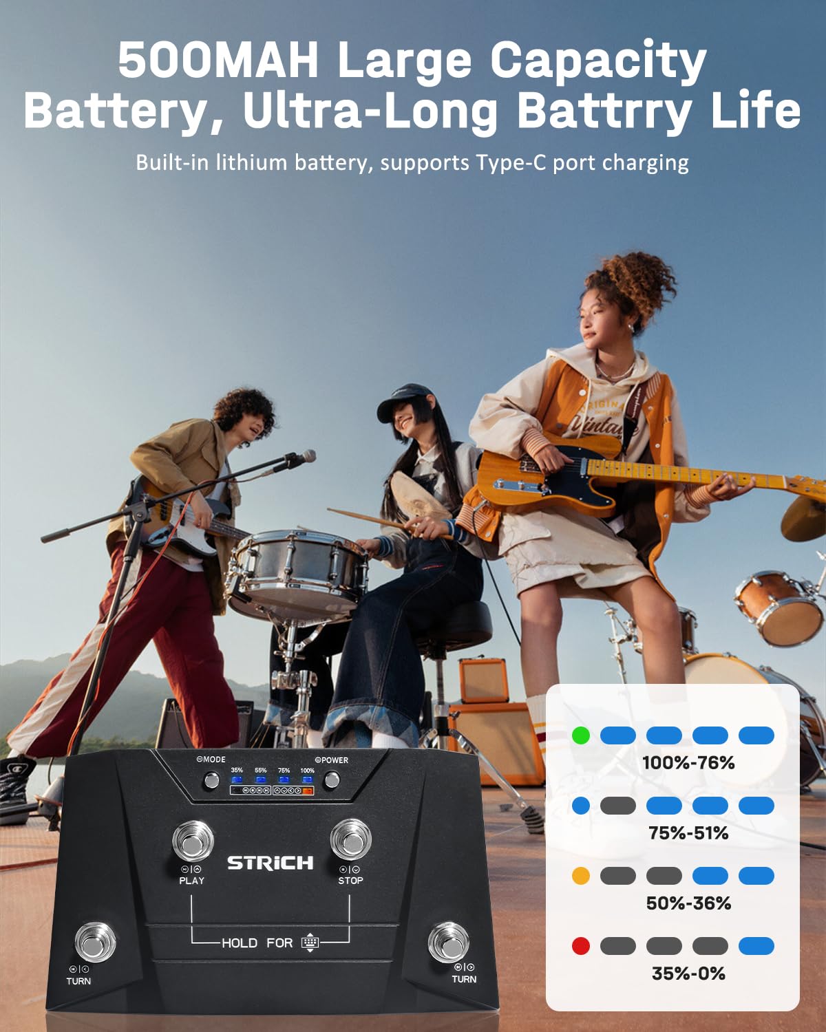 STRICH Wireless Page Turning Pedal 3.0 for Rock Musician, Compatible with Windows, Android, macOS HarmonyOS, with Type-C Charging Port, Supports for Tablets and Computers, Non-silent Pedal, SPT-30 - Image 7